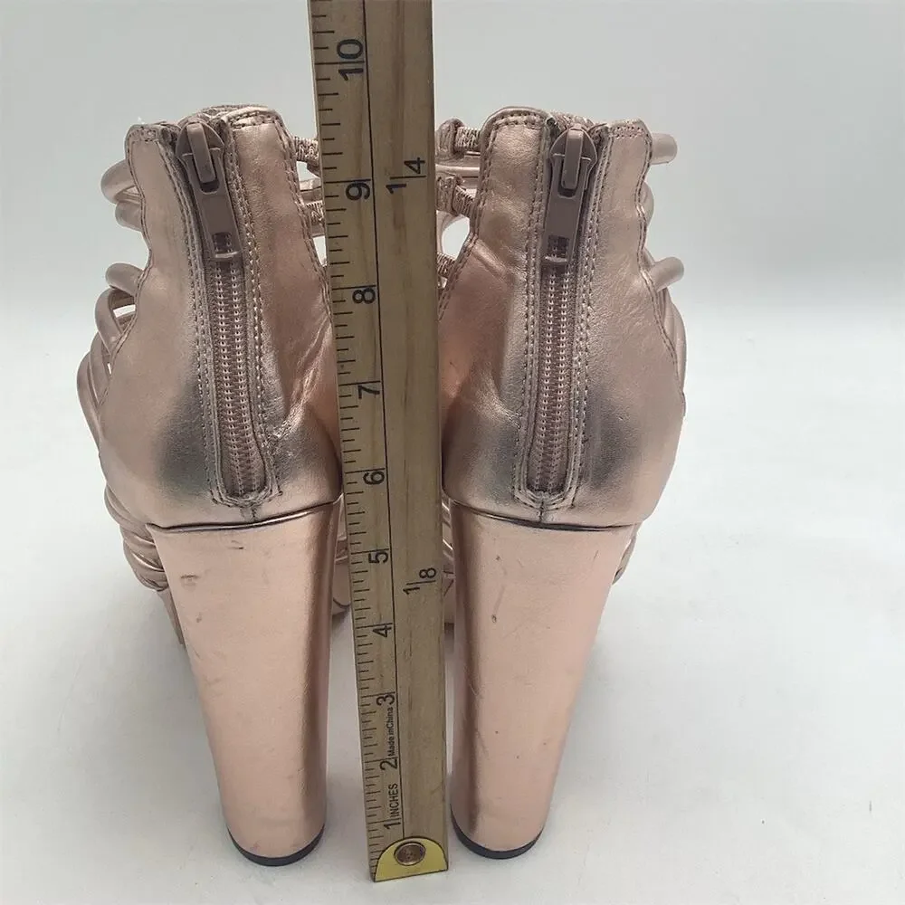 Steve Madden Liana Strappy Caged Platform‎ Block Heel Sandals Gold 9